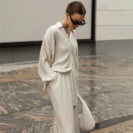 Women's Two Piece Pants Wind Autumn Pure Color Straight Casual Two-piece Suit Western Style Women's Clothes Pleated Shirt