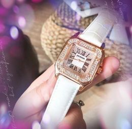 Crime Premium Women Diamonds Ring Watch 36mm Quartz Movement Time Clock Watch Square Roman Dial Genuine Leather Belt Sapphire Glass Wristwatches Montre De Luxe