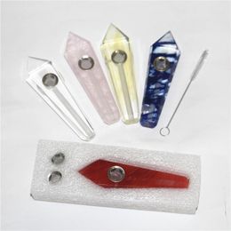 Complete Variety Natural Quartz Crystal Smoking Pipes Energy Stone Wand Healing Obelisk Tower Points Gemstone Tobacco Pipe W/Gift Box Drop silicone mouthpiece bong