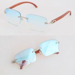 316 Sunglasses Lens Model New Carved Rimless Woman 3524012 Wood Sunglass Womens Large Square Adumbral Wooden Glasses Diamond Cut 3.0 Thi en