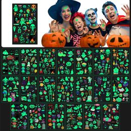 Gift Wrap 2022 Halloween Luminous Tattoo Stickers Fluorescent Green Children's Cartoon Face Glowing Waterproof Lasting