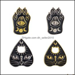 Pins Brooches Pins Brooches Gothic Magic Cat Brooch Enamel Pin Witch Footprints Moon Star Jewellery C3 Drop Delivery 2022 Dhkap