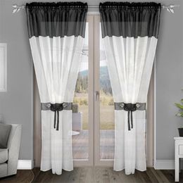 Curtain Flying Tulle Fabric With White Voile And Color For Bedroom Big Window Plastic Ring Same F