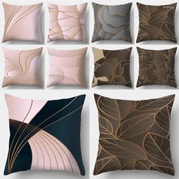 Pillow 45x45 Simple Cozy Pillowcase Abstract Pink Line Leaf Print Polyester Lumbar Cover Sofa Chairs Pillows Case Home Decor