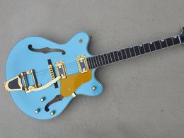 6 Strings Metal Blue Electric Guitar with Big Tremolo Rosewood Fretboard Customizable