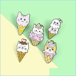 Pins Brooches Ice Cream Pink Cat Enamel Brooches Pin For Women Fashion Dress Coat Shirt Demin Metal Brooch Pins Badges Promotion Gi Dhihf