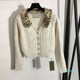 Pearl Buckle Twist Knitting Sweaters Cardigan For Women Fashion Luxury Ladies Knits Coat Removable Lapel
