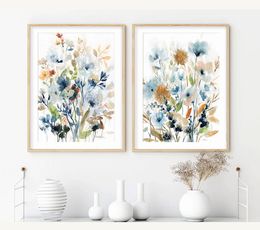 Canvas Paintings Watercolor Fashions Mix Flowers Leaves Botanical Posters Canvas Prints Painting Wall Art Picture for Living Room Interior Home Decoration