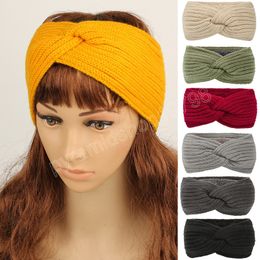 Thick Wool Yarn Hairband Solid Color Elastic Hair Band Crochet Knitting Headwrap Cross Knot Headband Handmade Hair Accessories