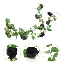 Decorative Flowers Vine Roseflower Decor Garland Fake Artificial Wreath Hanging Faux Diyweddingfall Leaf Decors Floral Rattan Greenery Black