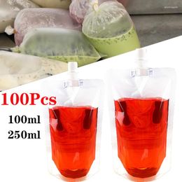 Storage Bags 100 Packs Stand-up Clear Plastic Drink Packaging Bag Spout Pouch For Beverage Liquid Juice Milk Coffee Reusable 100/250ML