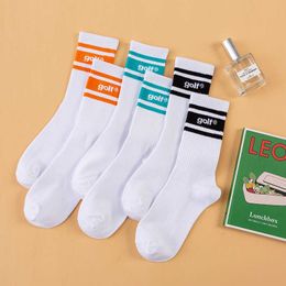 Men's Socks Golf Crew White Funky Street Fshion Wear Cotton College Socks Retro Old School Hiphop Skate Harajuku White Three Stripes Cool T221011