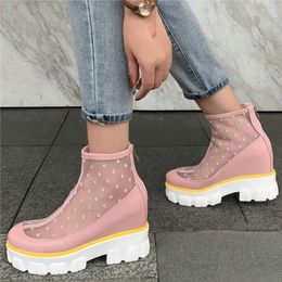 Sandals High Top Summer Ankle Boots Women Round Toe Heel Roman Gladiator Female Breathable Lace Platform Pumps Casual Shoes