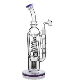 Bar Trees Birdcage Perc Dual Philtre Hookahs Thick Glass Bongs Recycler Hookahs Oil Rigs 13.4inch purple Bong Bubbler Water Pipes Smoking Pipe Shisha Bent Type