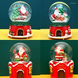 Decorative Figurines Santa Claus Tree House Crystal Ball Music Box Rotating Snowflake Merry Christmas Gift With Lights Year Birthday