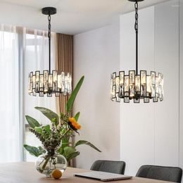 Chandeliers FSS Modern Simple Round Crystal Small Black Chandelier For Living Room Dining Bar Single Head Home Indoor Lamp Fixtures