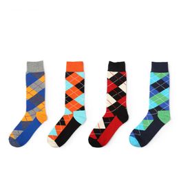 Men's Socks New fashion men cotton socks long sock high quality Colourful Diamond lattice checked free size 39-44 T221011