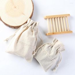 Gift Wrap 3 Sizes 8x12cm 10x14 13x18cm Drawstring Pouch Lace Cotton Linen Jute Bags Bag Jewelry Packaging Wedding Party Sachet