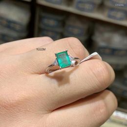 Cluster Rings YULEM Emerald Ring 925 Sterling Silver Natural6 8MM Square Cut Gemstone Precious Gift