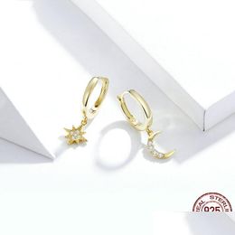 Other Genuine 925 Sterling Sier Moon And Star Dangle Earrings With Charm Clear Cz Gold Colour Jewellery Bijoux Drop Delivery 2022 Dhpo7