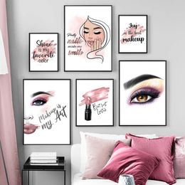 Canvas painting Fashion Nails Woman Hands Wall Art Print Canvas Paintings Makeup Red Lips Nordic Poster Decor Pictures Nail Artist Office Gift