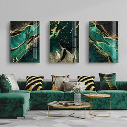 Canvas painting Watercolor Golden Green Agate Light Luxury Canvas Poster Abstract Line Print Wall Art Paintings Modern Picture for Living Room Decoration