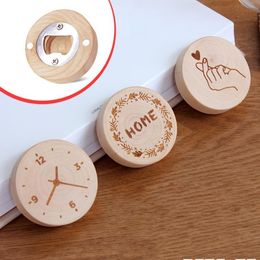 Blank DIY Wooden Round Shape Magnetic Flamingo Cartoon Printed Bottle Opener Coaster Fridge Magnet Decoration Beer Bottle Opener RRE14911