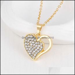 Other Jewelry Sets Luxury Crystal Heart Jewelry Set For Women Wedding Gold Love Shape Pendant Necklace Stud Earrings Rings Cuff Bang Dhkuv