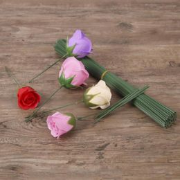 Decorative Flowers Iron Wire 50Pcs Exquisite Faux Handcraft Flower Stem Lightweight Rose Pole Nondeformable For Party