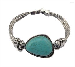 Link Bracelets Vintage Bohemian Ethnic Tibet Big Turquoise Bracelet For Women Men Gypsy Tribal Green Stone Charm Jewelry Accessoires