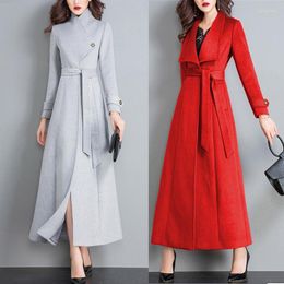 Women's Wool 2022 Autumn Winter Overcoat Classic Solid Color Belt Femmes Coat Women Slim Thick Long Outerwear Female Clothing