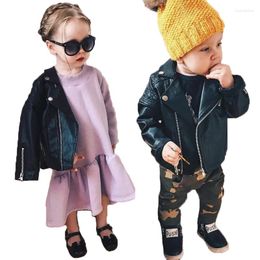 Jackets Spring Autumn Children's Leather Jacket Girls Lapel Pu Kids Fashion Faux Tops Clothing