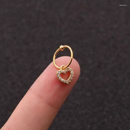 Hoop Earrings 1 PCS Cute Zircon Small Hollow Heart Charm Ear Cartilage Cuff Clip Earring Trendy Gold Colour Steel Piercing Circle