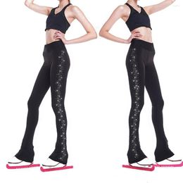 Skiing Pants Women's Girls' Ice Figure Skating Training Clothes Long Warm Tights Trousers With Rhinestones Dance Yoga