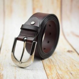 Belts WESTERN AUSPICIOUS Men Belt Genuine Leather Male Stainless Steel Pin Buckle Man Strap Cinturon Hombre Cummerbunds
