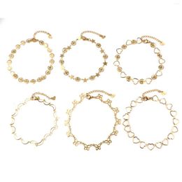 Anklets 1 PC Stainless Steel Anklet Gold Color Heart Star Moon Connector Fashion Bracelet Foot Jewelry For Women 23cm Long