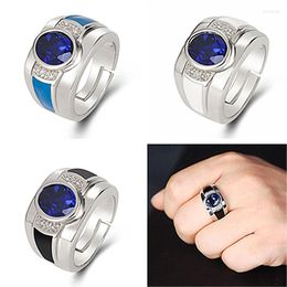 Wedding Rings Classic Men Band White Gold Plated Inlay Round Cut Blue Zircon Men's Ring Casual Business Open Anniversary Jewellery