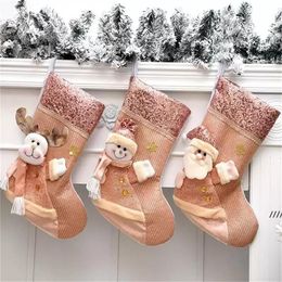 2022 Christmas Decorations Gift Rose Gold Pink Socks Favour Santa Claus Xmas Elk Snowman Bag Tree Decor Children Gifts
