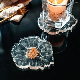 Table Mats Transparent Flower Shape Insulation Mat Tea Cup Milk Mug Coffee Resin Gold Foil Handmade Pot/Bowl Pad For Home