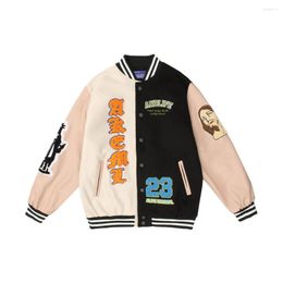 Men's Jackets Cartoon Letter Embroidery Contrast Colour Stitching Baseball Suit Men's American Hip Hop Fashion Brand Loose Stand Collar