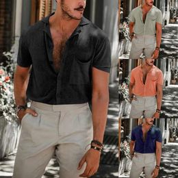 Men's Casual Shirts ICCLEK Men's Linen Summer Plain Short Sleeve Business Men Clothing Shirt