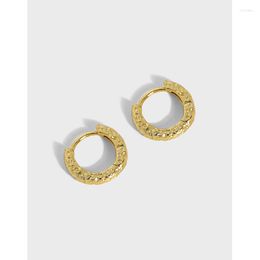 Hoop Earrings Small Cute Authentic 925 Sterling Silver Gold White Irregular Texture Burned Circle Huggie FINE JEWELRY