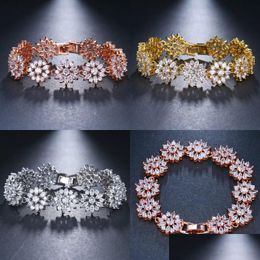 Link Chain Flower Bracelet Micro Paved Shining Chains Tiny Cz Crystal Charming Cuban Chain For Women Wedding Party Hip Hop Jewelry Dheht