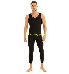 Mens Adult One-piece Catsuit Costumes Gymnastics Leotards Homme Male Sports Jumpsuit Sleeveless Scoop Neck Skin-Tight Solid Vest Unitard Bodysuit