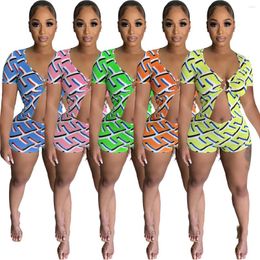 Women's Tracksuits Summer Woman Stripes Printing Sexy Nightclub Shorts Set Front Split V Neck T Shirt Holidays Party Two Pieces
