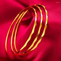 Bangle Yellow Gold Plated Bangles For Women 2.5mm Round Circle Pulseira Femme Trendy Jewellery Accessories Gifts