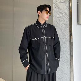 Men's Casual Shirts Splice Stipe Design Long Sleeve Shirt Mens Fashion Clothing Trends Korean Streetwear Loose Dress Male Blouse