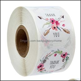 Adhesive Stickers Thank You Stickers Seal Labels 500Pcs/Roll Round Label For Package Personalised Decoration Stationery Sticker Autum Otj9G