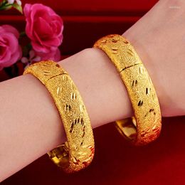 Bracelets Luxury 24K Yellow Gold Plated Bracelet For Women Bride Sand Bangles Wedding Birthday Fine Jewellery Gifts