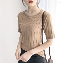 Women's Sweaters Render Ice Silk Round Collar Short Sleeve Shirt Thin Sweater Top Five Points In Loose Woman
